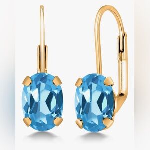 Gorgeous Neiman Marcus 18KT Gold Vermeil Oval Vibrant Blue Topaz Earrings